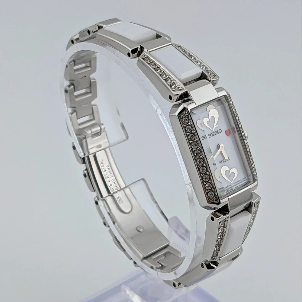 Seiko Solar Tressia White Ceramic Go Red Special Edition Box Papers Links